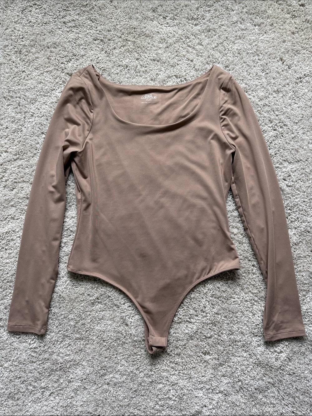 Long Sleeve Scoop-Neck Bodysuit in Taupe